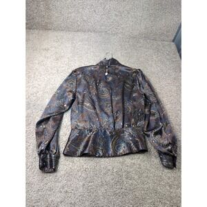 Michelle Stuart Paisley Mock Neck Peplum Blouse Long Sleeve Women's Top Size M?